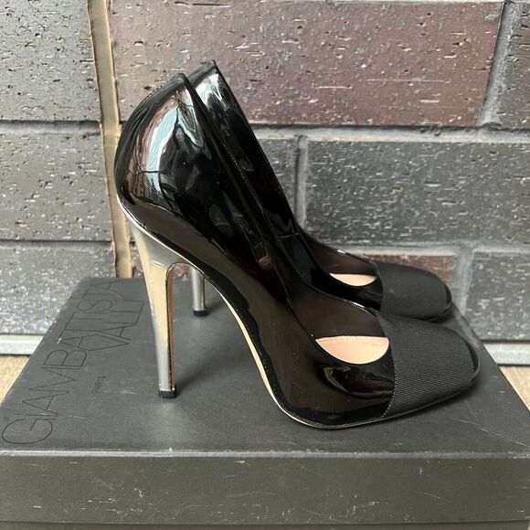 Giambattista Valli Vernice Black & Silver Leather Pumps Size 39.5 - Picture 1 of 9